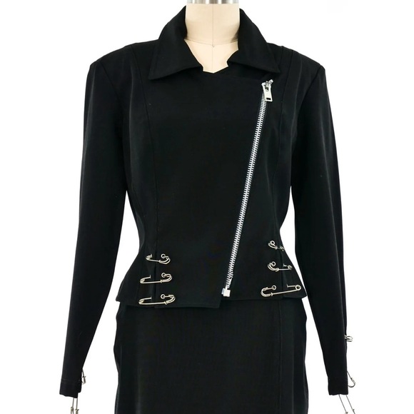 Vintage 90s punk John Murrough  jacket with zippers and safety pins black sz 8 - Picture 1 of 6